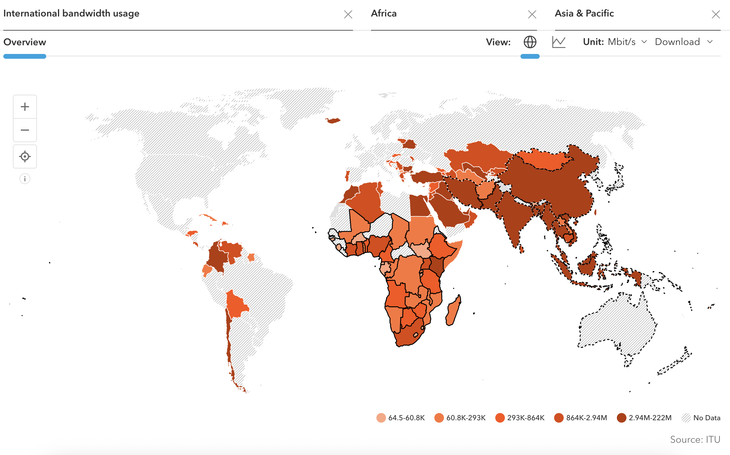 Carte de la bande passante internationale par megabit